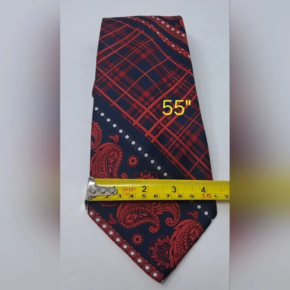 Yves Saint Laurent Vintage Neck Tie Tartain Plaid Paisley Striped 70s 80s 55" - Picture 2 of 15